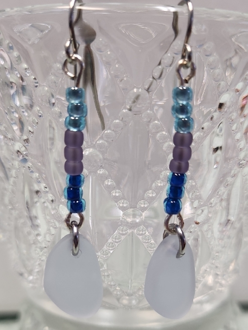 Sea Glass Drop Earrings With Sterling Silver Earwires! - Picture 2 of 2